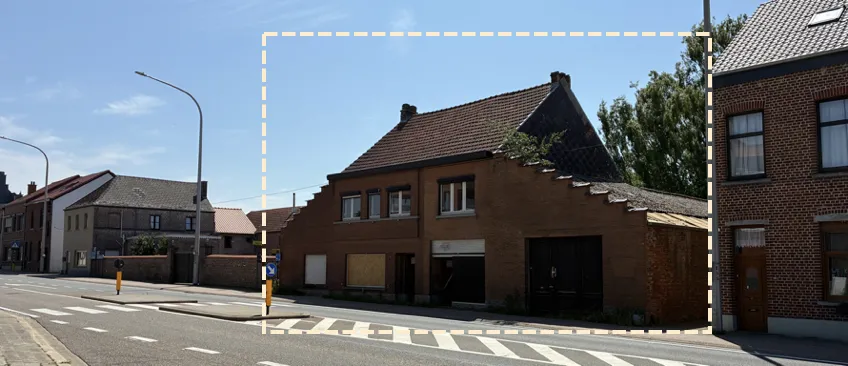 Emplacement du projet The Rose sur une rue résidentielle à Bruxelles